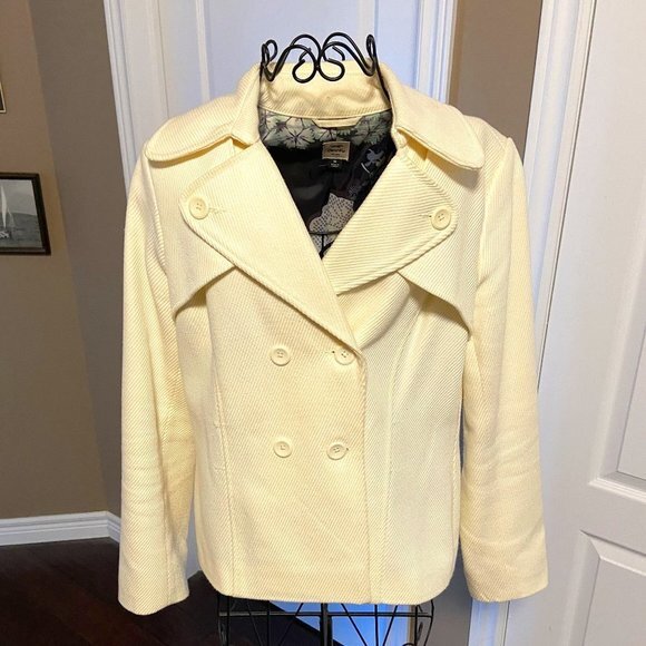 Cream Coloured Structured Jacket with Blue Floral Lining Size M EUC - Picture 1 of 16